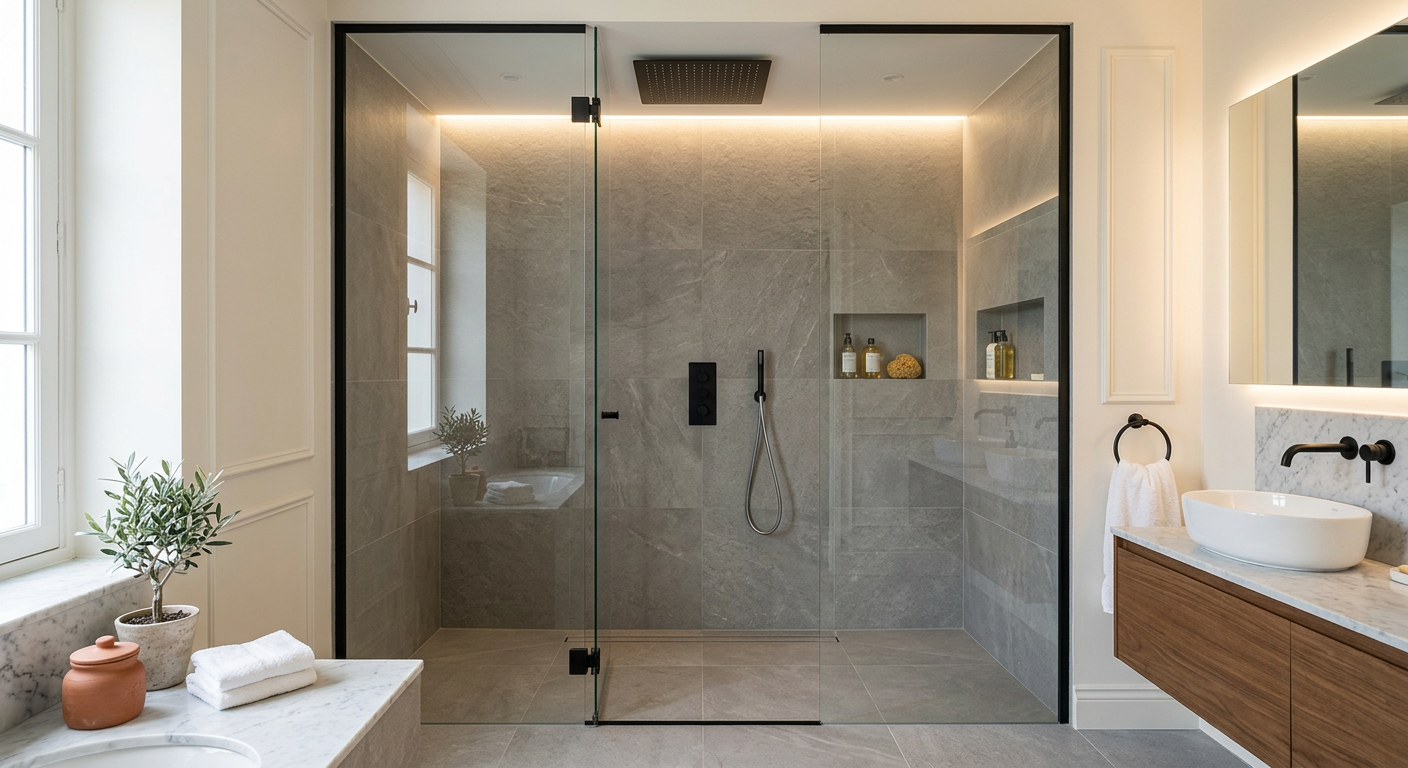 Installation de salle de bain moderne avec douche à l'italienne à Vigneux-sur-Seine